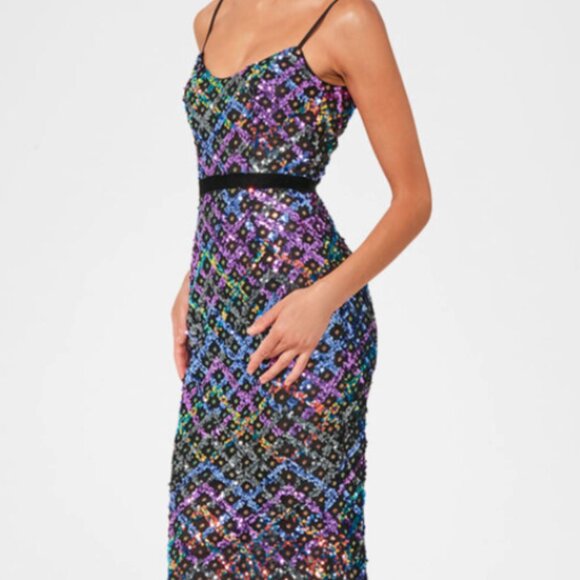 HELSI Evan Sequined Trumpet Gown Maxi Dress Lavender Multi S NWT $625 - Picture 4 of 13